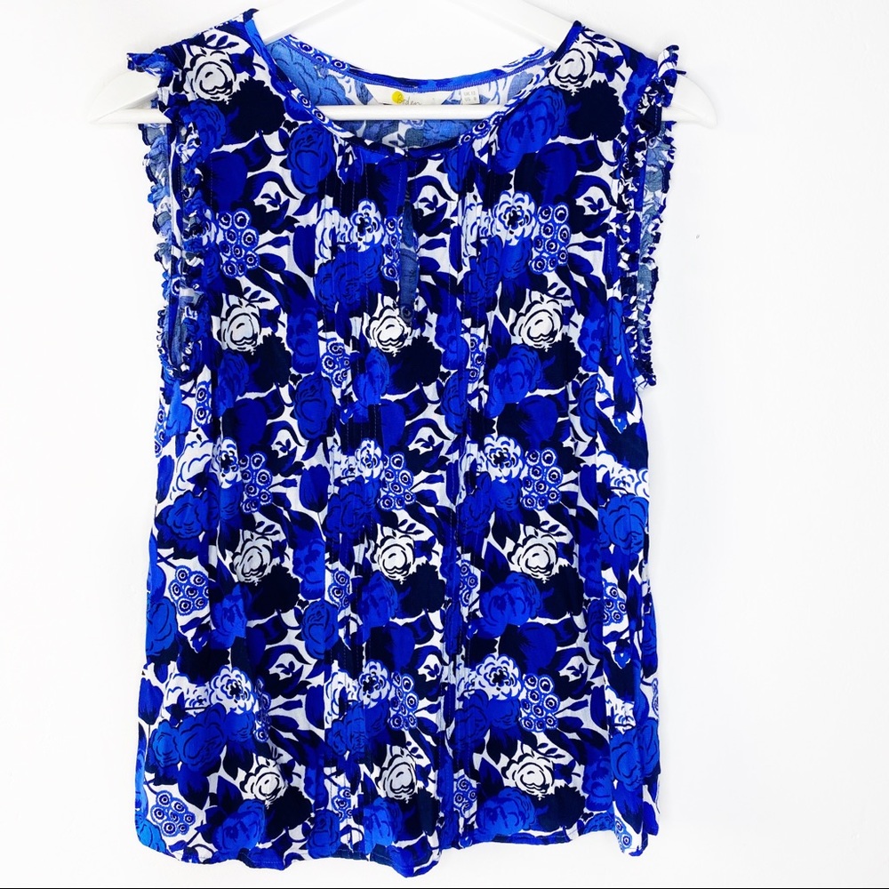 Boden Blue and White Floral Blouse